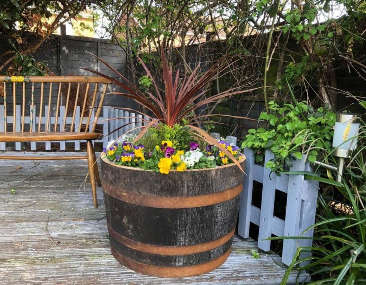 Oak Half Whiskey Barrel Planter/Pond